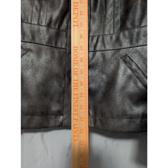 Chico's 1 Faux Leather Gray Jacket Utility Buttons & Pockets Womens Size M - Picture 5 of 5